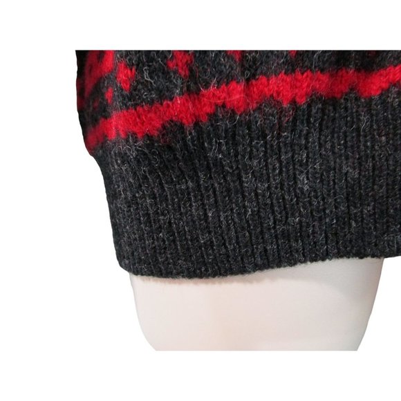 Bouviac Norway Fair Isle Oversize Unisex Sweater Medium EUC Wool Red Charcoal - Picture 11 of 16